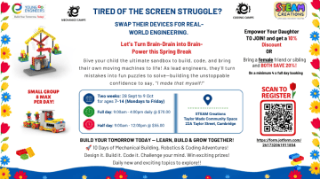Design for Waipa Page 2026 STEAM Creations Spring Camp Flyer (850 x 480 px)